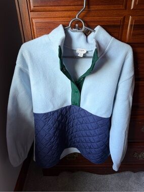 J. Crew Factory Light Blue, Navy & Green Quilted Pullover Sweater
